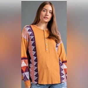 Easel Mustard and Purple Patterned Top
